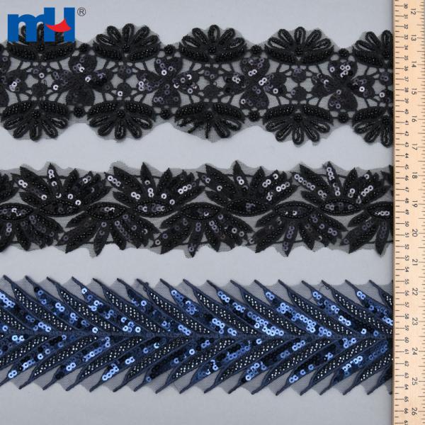 Ruban de dentelle en dentelle à paillettes, vente en gros