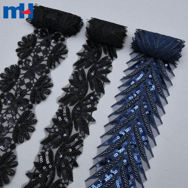 Ruban de dentelle en dentelle à paillettes, vente en gros