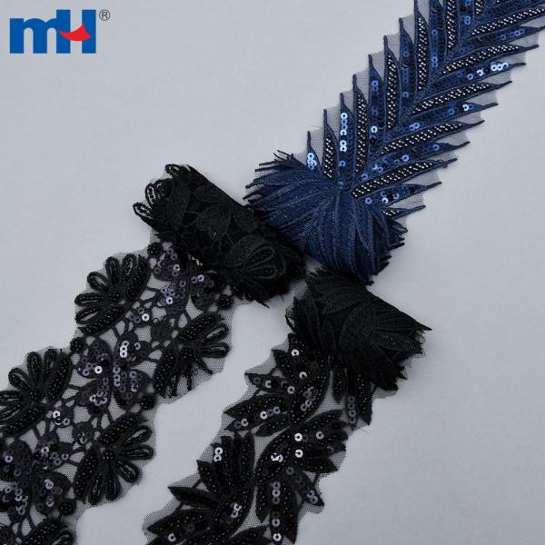 Ruban de dentelle en dentelle à paillettes, vente en gros