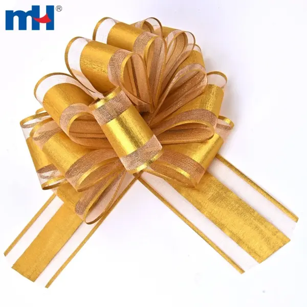 Cinta de regalo con lazo - 50x1240 mm, dorado transparente con borde metálico (8 anillos)