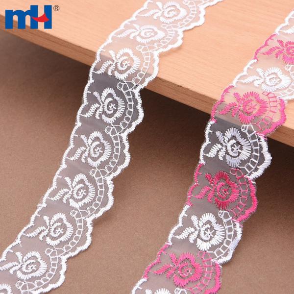 Borde de encaje de organza bordado