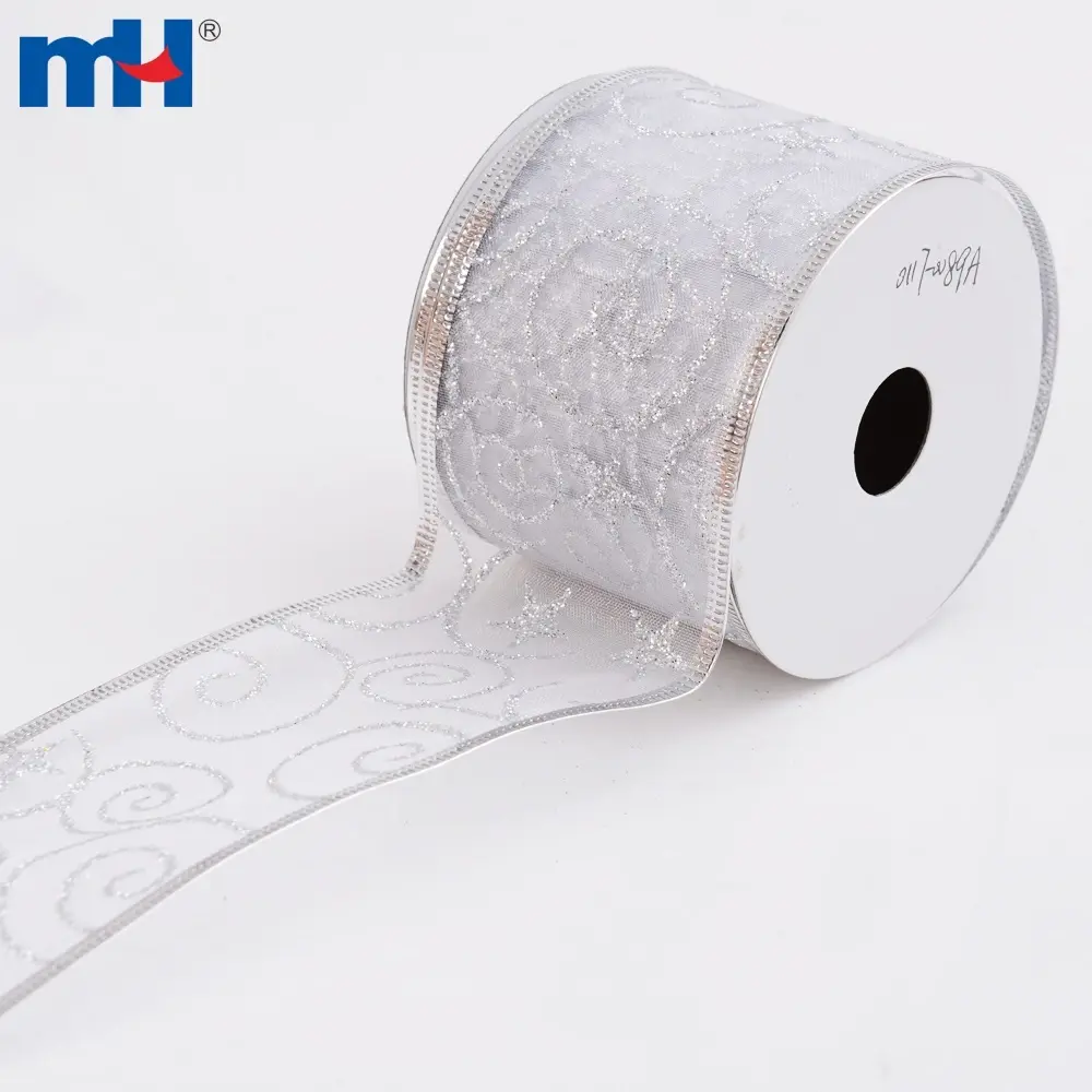Christmas ribbon, silver Christmas ribbon, wired Christmas ribbon