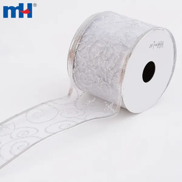 Christmas ribbon, silver Christmas ribbon, wired Christmas ribbon