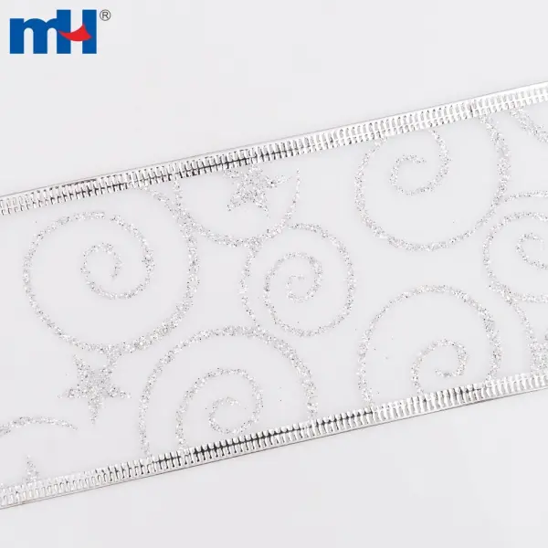 Christmas ribbon, silver Christmas ribbon, wired Christmas ribbon