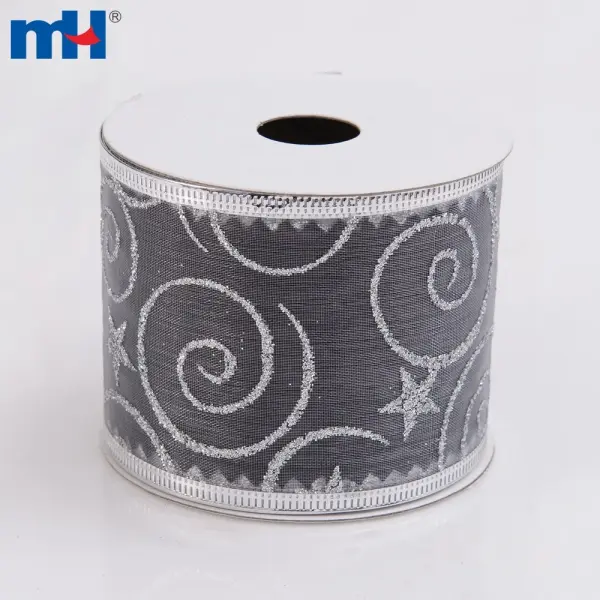 Christmas ribbon, silver Christmas ribbon, wired Christmas ribbon