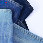 Denim fabric made of cotton, polyester, viscose and elastane