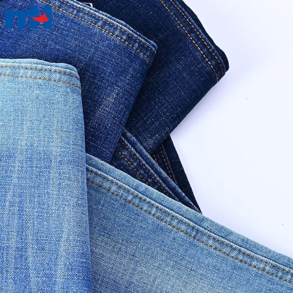 Denim fabric made of cotton, polyester, viscose and elastane