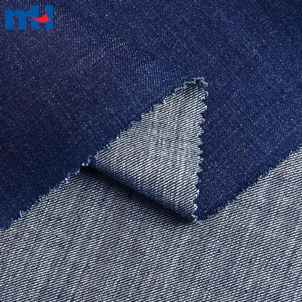 Denim fabric made of cotton, polyester, viscose and elastane
