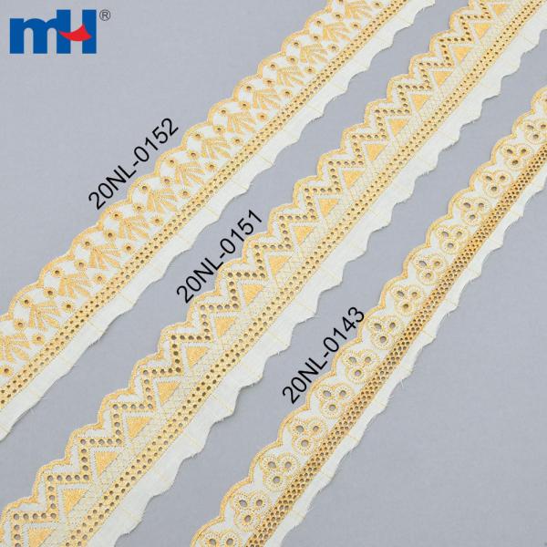 TC lace edge embroidered with gold thread