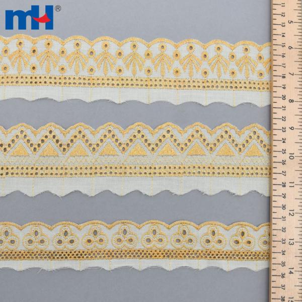 TC lace edge embroidered with gold thread