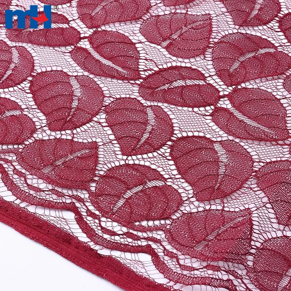 Tissu dentelle tricot non élastique avec motifs feuilles