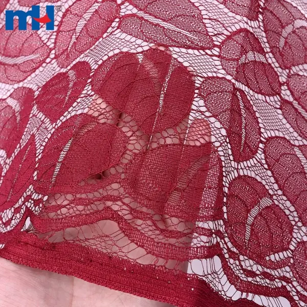 Tissu dentelle tricot non élastique avec motifs feuilles