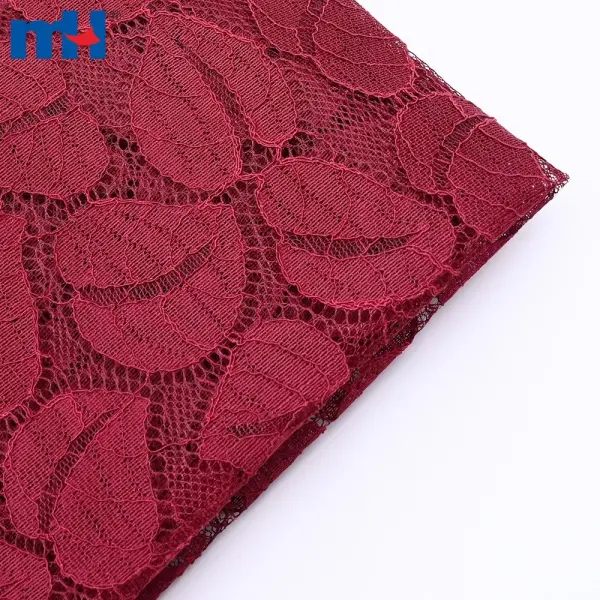 Tissu dentelle tricot non élastique avec motifs feuilles