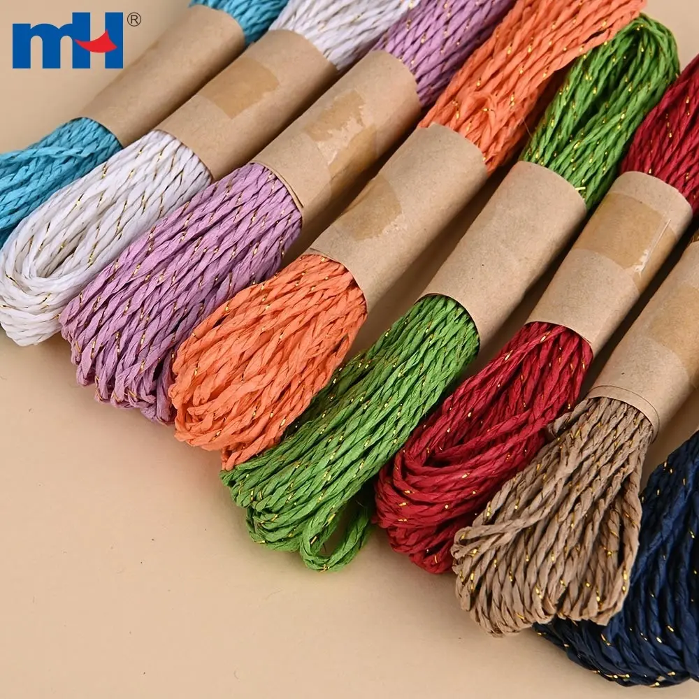 Twisted paper rope with gold and silver threads – multiple color options