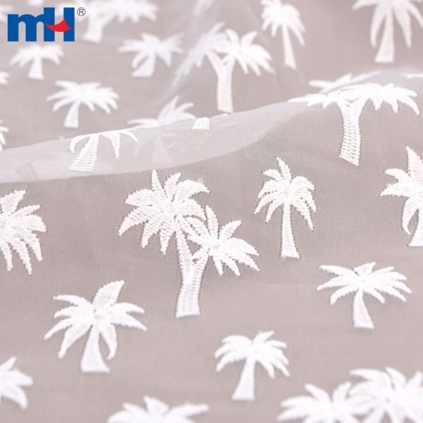 White coconut palm embroidered organza