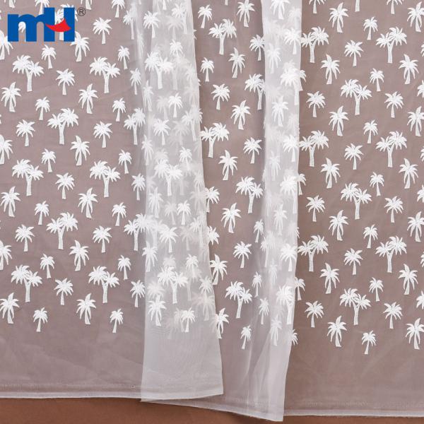 White coconut palm embroidered organza