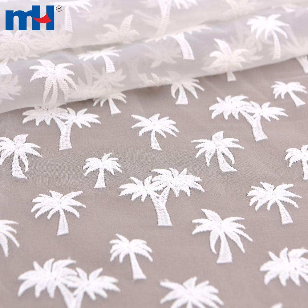 White coconut palm embroidered organza