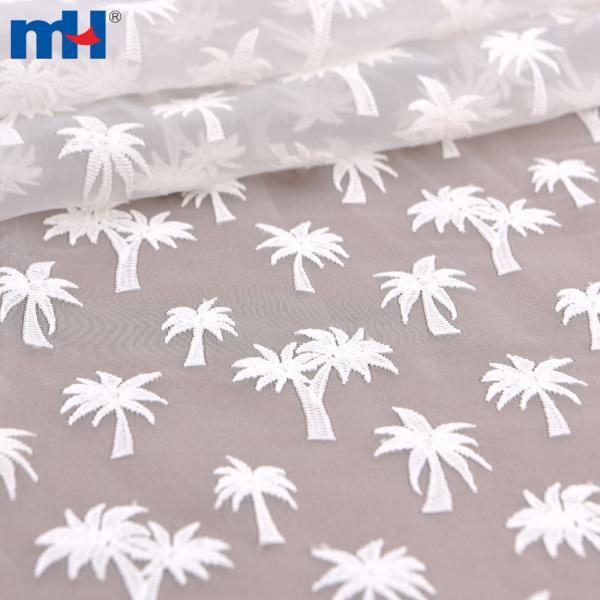 White coconut palm embroidered organza