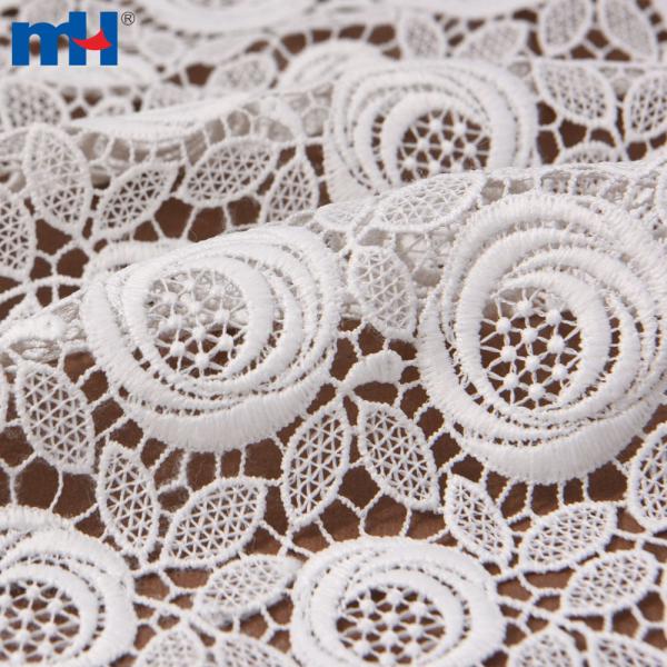 White rose embroidered lace fabric
