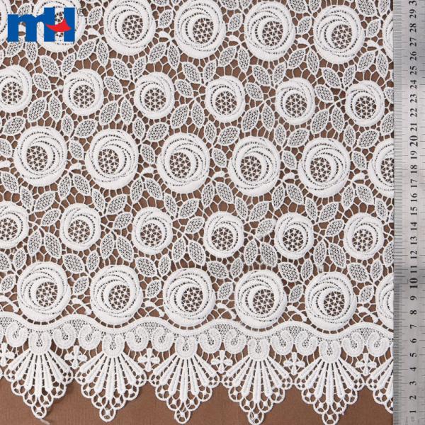 White rose embroidered lace fabric