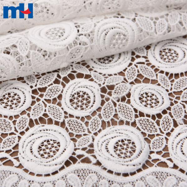 White rose embroidered lace fabric