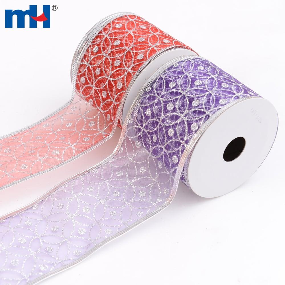 Wired Ribbon, Glitter Sheer Ribbon, Glitter Organza Ribbon
